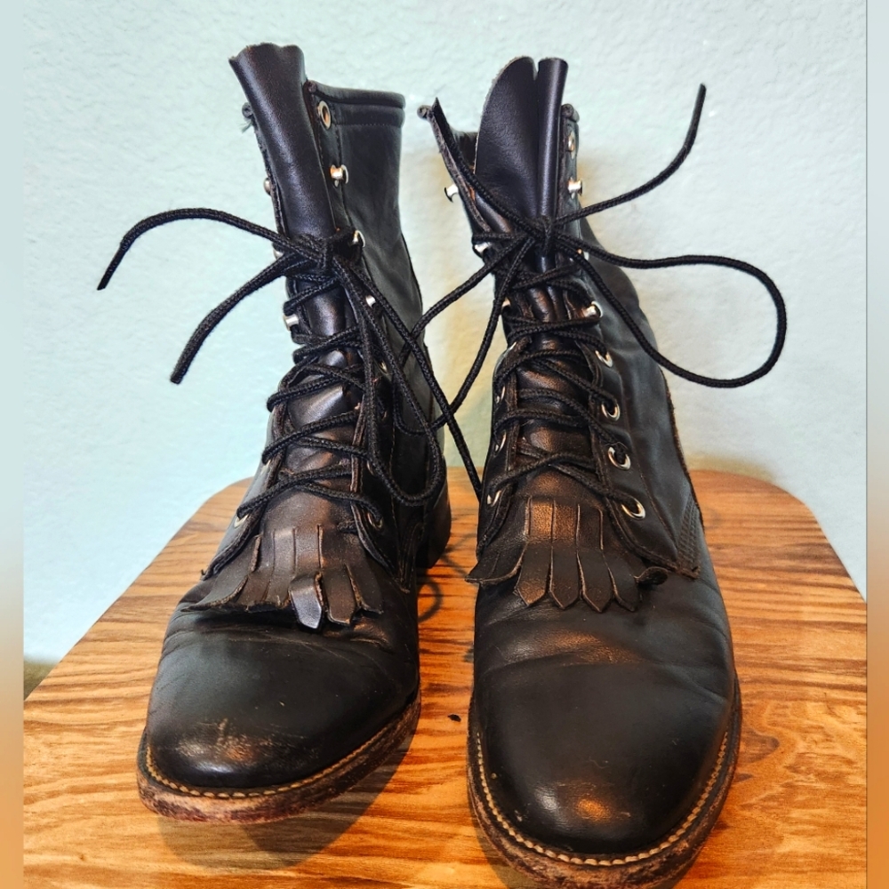 Justin Women's Leather Lace-Up Roper Western Combat Witch Boots L0620 Size 6.5 A